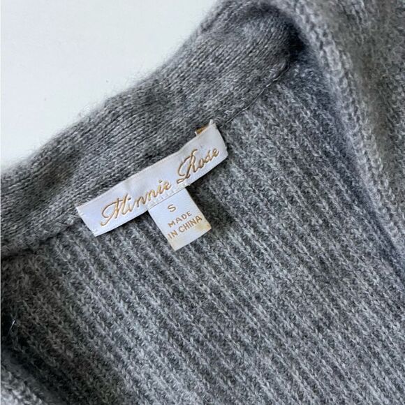 Minnie Rose 100% Cashmere Ribbed Cardigan Grey Small - Picture 3 of 7